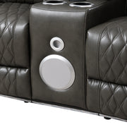 Taddeo Synthetic Leather Upholstered Power Motion Loveseat with Storage Armrests, Cup Holders, Console, Speaker, USB, Wireless Charger and LED Lighting