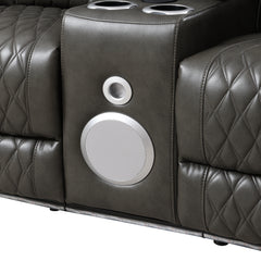 Taddeo Synthetic Leather Upholstered Power Motion Loveseat with Storage Armrests, Cup Holders, Console, Speaker, USB, Wireless Charger and LED Lighting