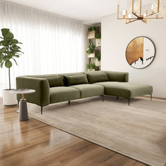 Laley Right-Facing L-Shaped Velvet Sectional in Green