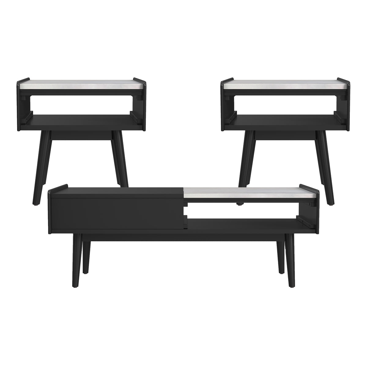 Lanette 3PC Occasional Table in Black-Coffee Table & Two End Tables
