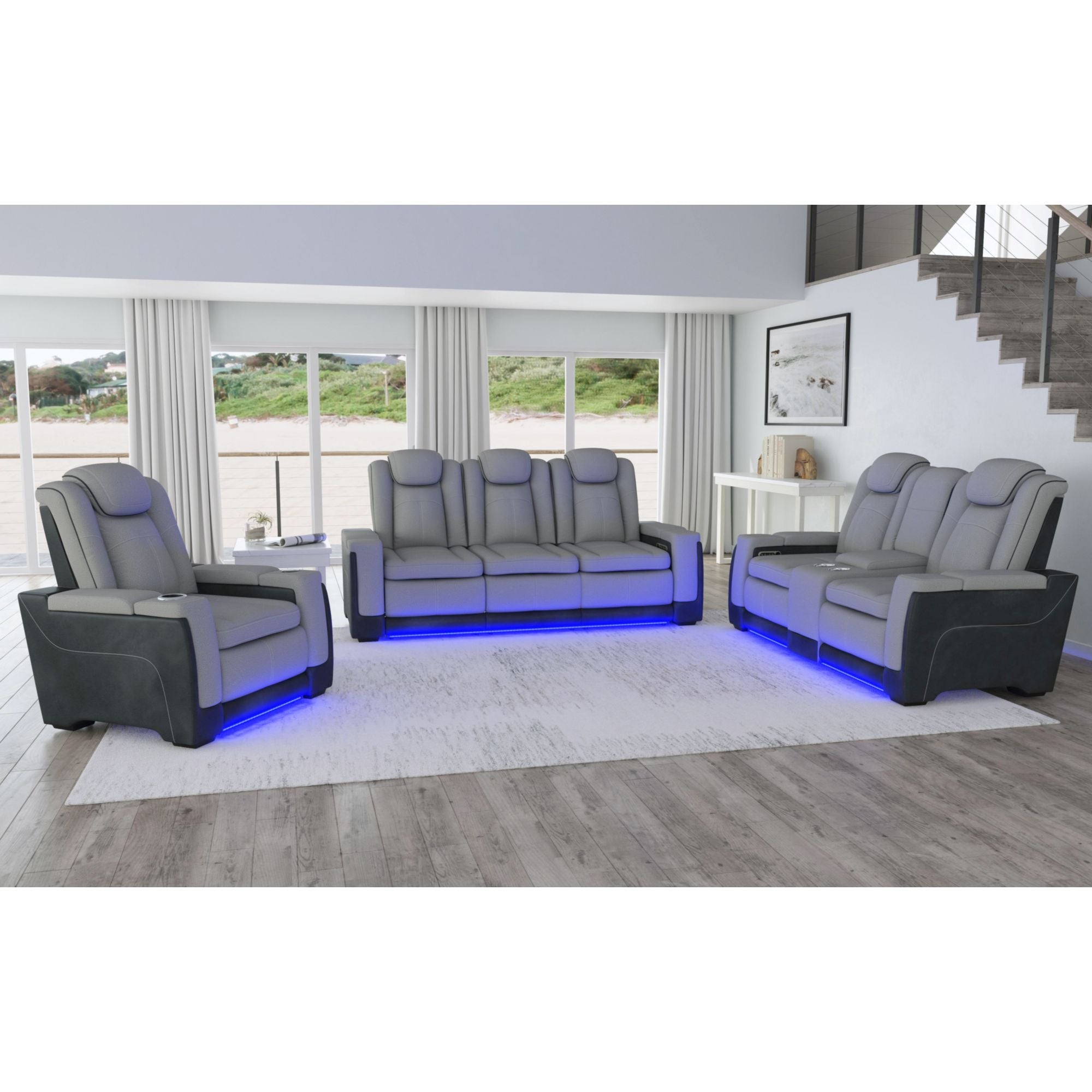 Lantana Power Motion Recliner with Power Headrest, Led, wireless charger and Cup holder in Rocky Cement/Charcoal