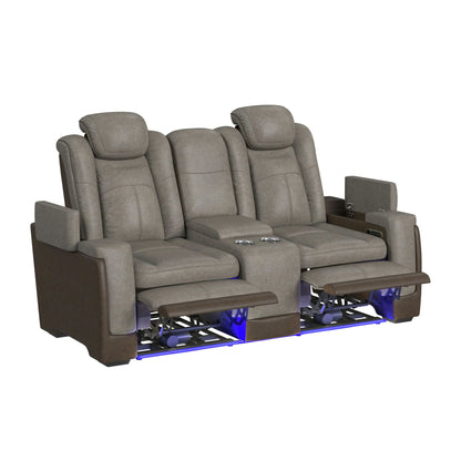 Lantana Power Motion Loveseat with Power Headrest, Led, and Console in Rocky Grey/Brown