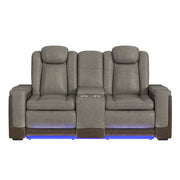 Lantana Power Motion Loveseat with Power Headrest, Led, and Console in Rocky Grey/Brown