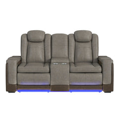 Lantana Power Motion Loveseat with Power Headrest, Led, and Console in Rocky Grey/Brown