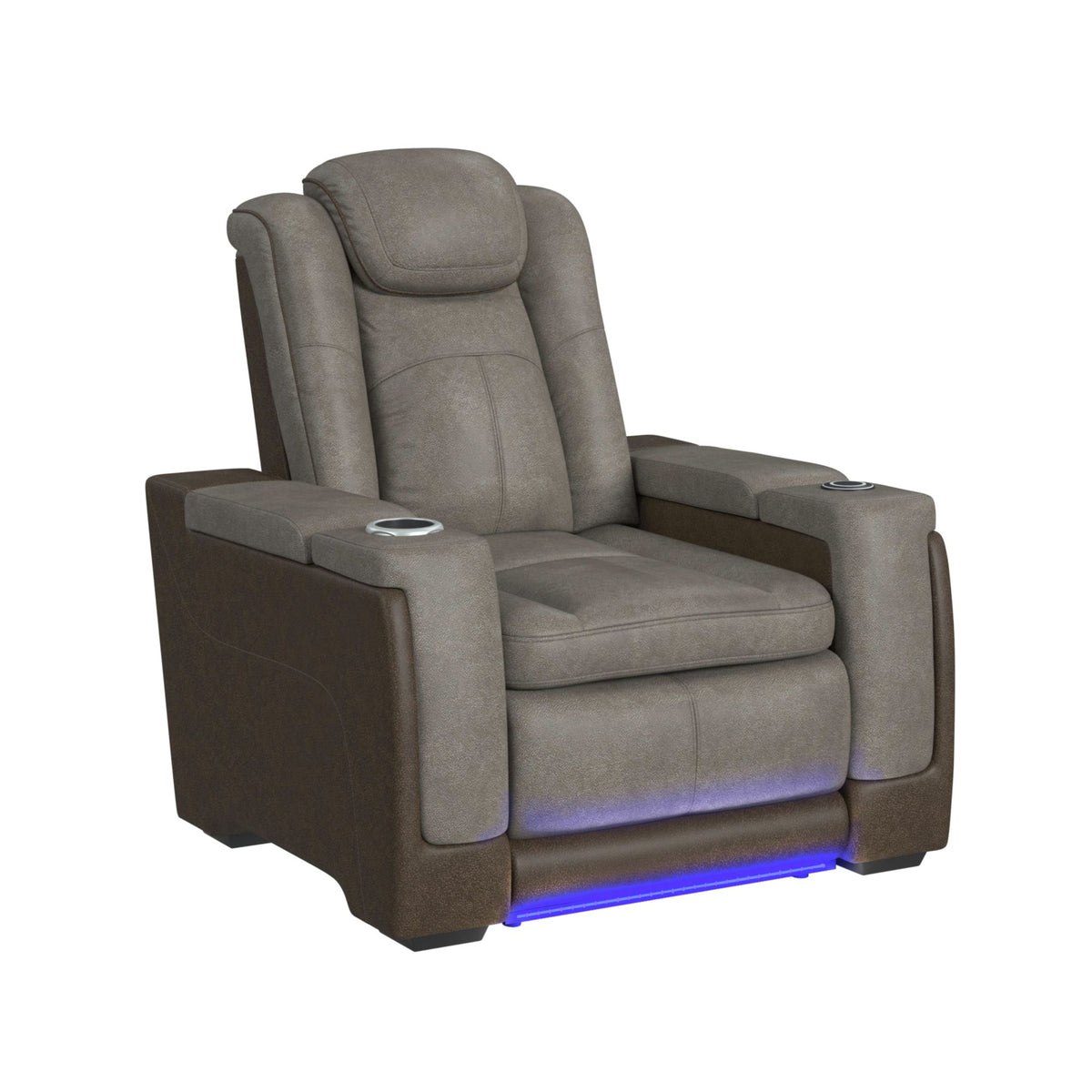 Lantana Power Motion Recliner With Power Headrest, Led ,Wireless Charger And Cup Holder In Rocky Grey/Brown