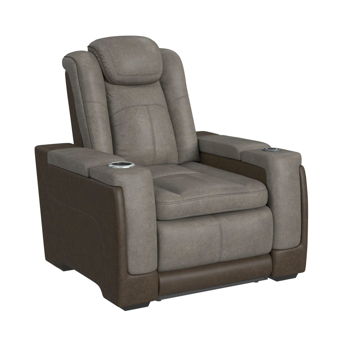 Lantana Power Motion Recliner With Power Headrest, Led ,Wireless Charger And Cup Holder In Rocky Grey/Brown