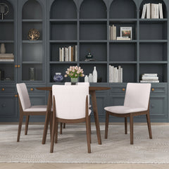 Silla de comedor Laura de madera maciza de lino beige (juego de 2)