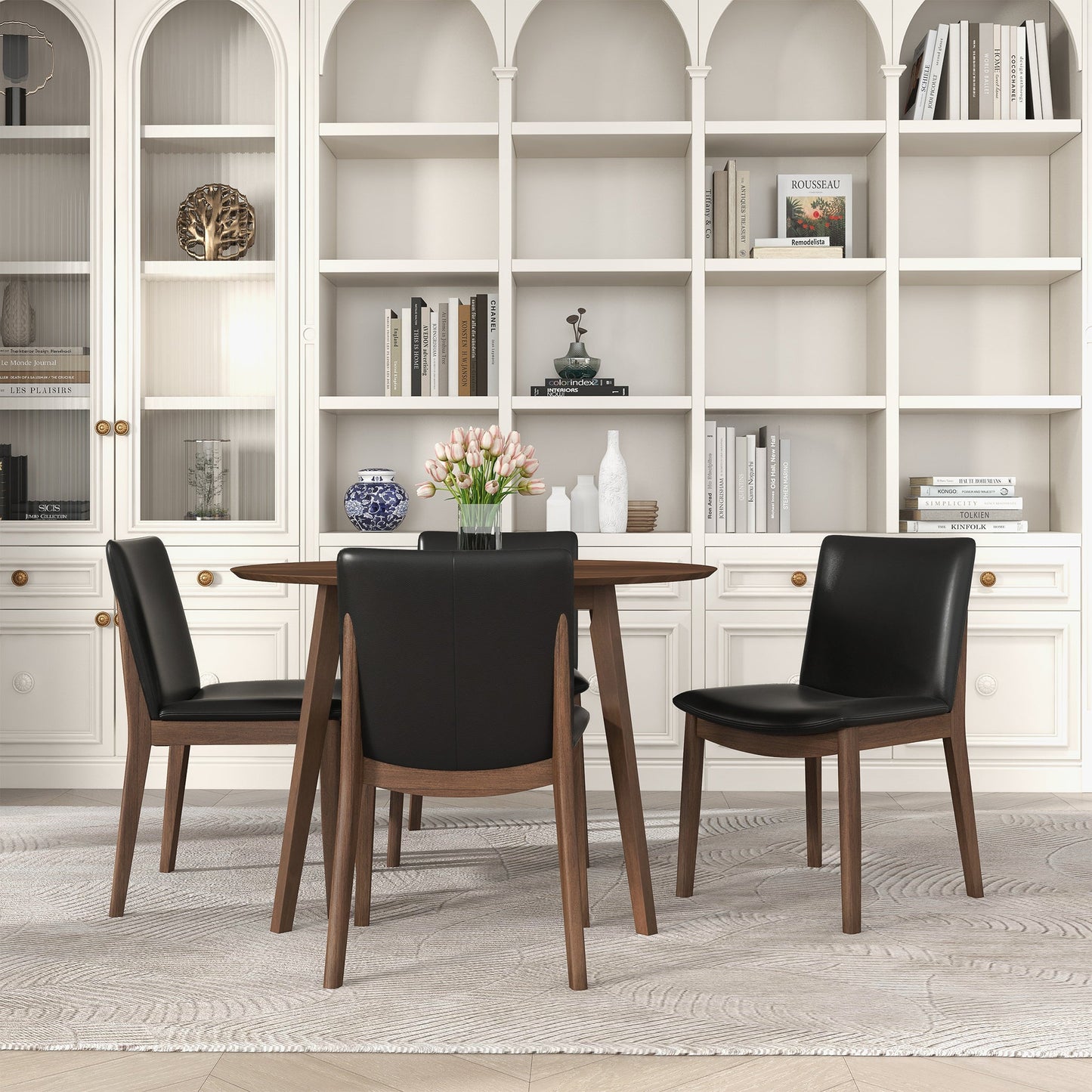 Silla de comedor Laura de madera maciza de poliuretano negro (juego de 2)