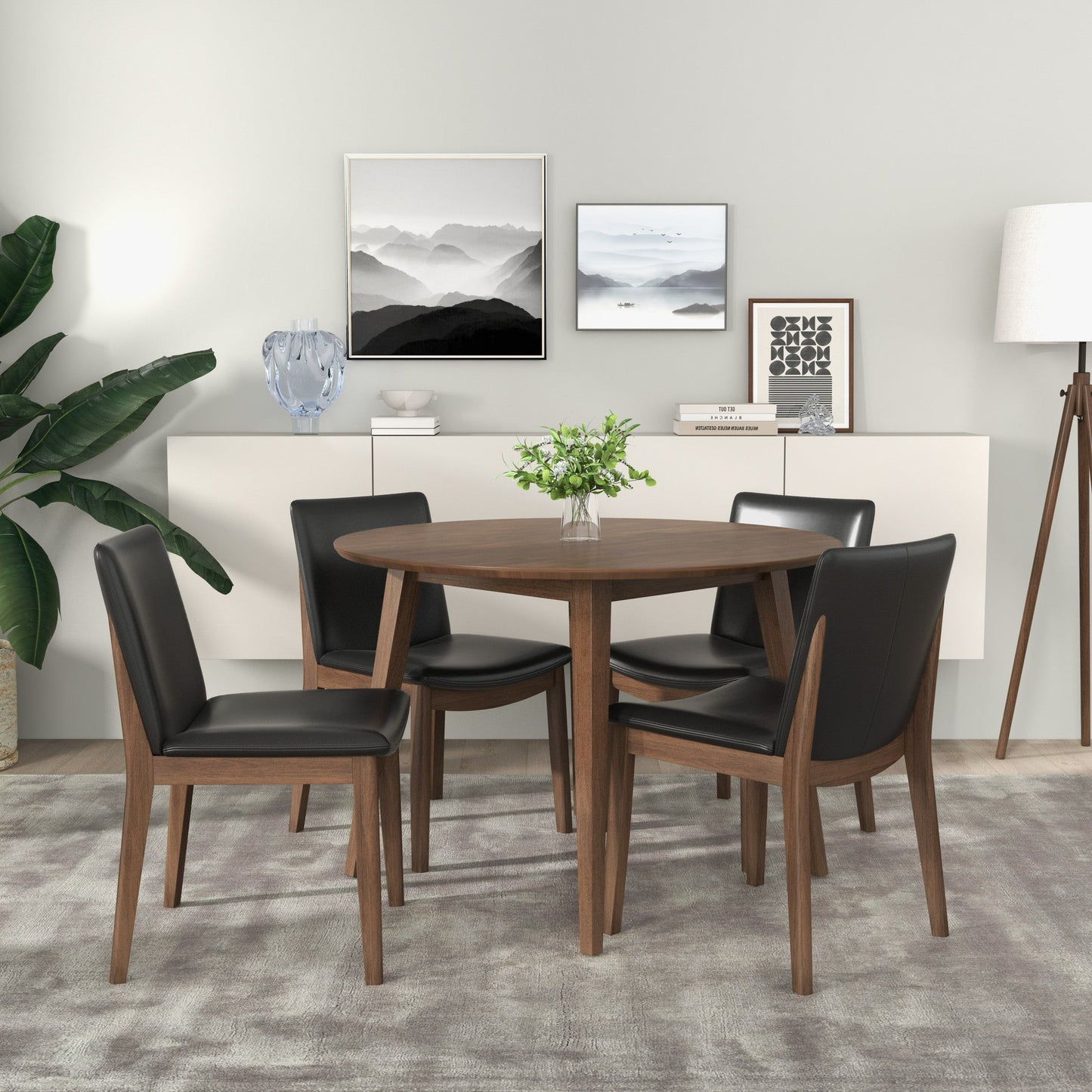 Silla de comedor Laura de madera maciza de poliuretano negro (juego de 2)