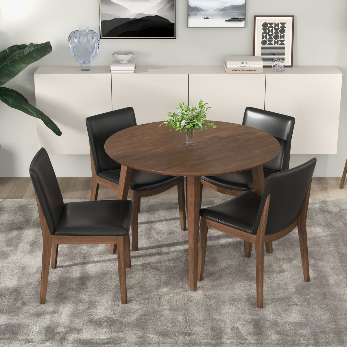 Silla de comedor Laura de madera maciza de poliuretano negro (juego de 2)