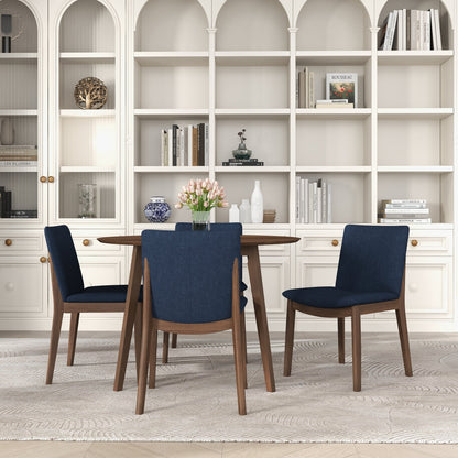Silla de comedor Laura de madera maciza de lino azul (juego de 2)