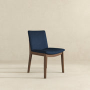 Silla de comedor Laura de madera maciza de lino azul (juego de 2)