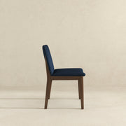 Silla de comedor Laura de madera maciza de lino azul (juego de 2)
