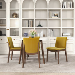 Silla de comedor Laura de madera maciza de terciopelo dorado (juego de 2)