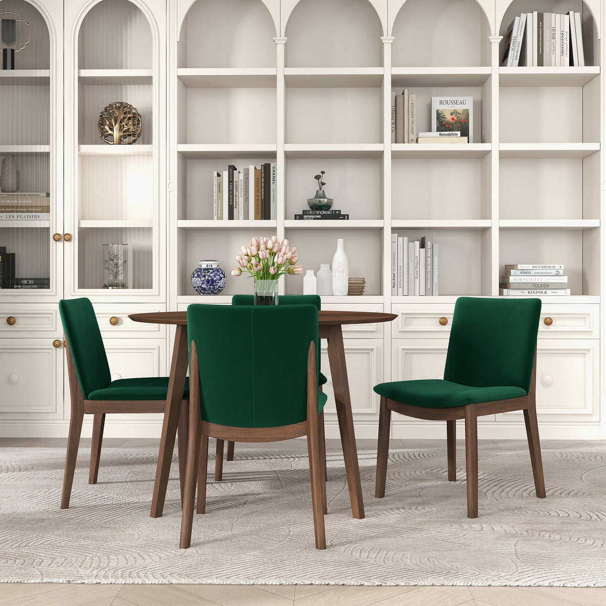 Silla de comedor Laura Green Velvet de madera maciza (juego de 2)