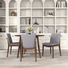 Silla de comedor Laura de madera maciza de lino gris claro (juego de 2)