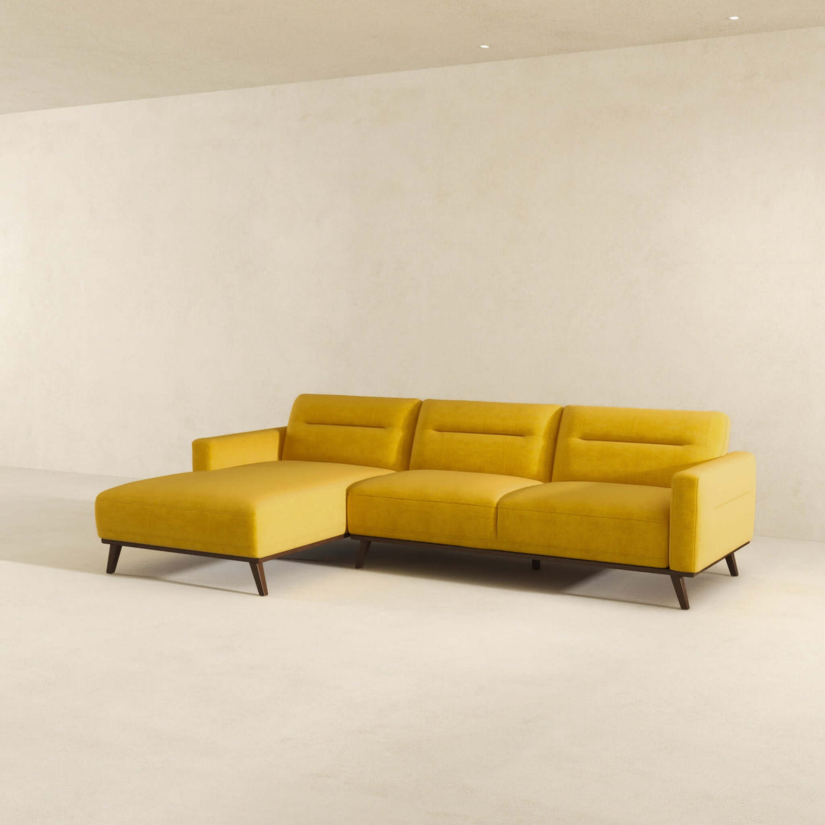 Sofá seccional izquierdo en forma de L Ella de lino amarillo oscuro