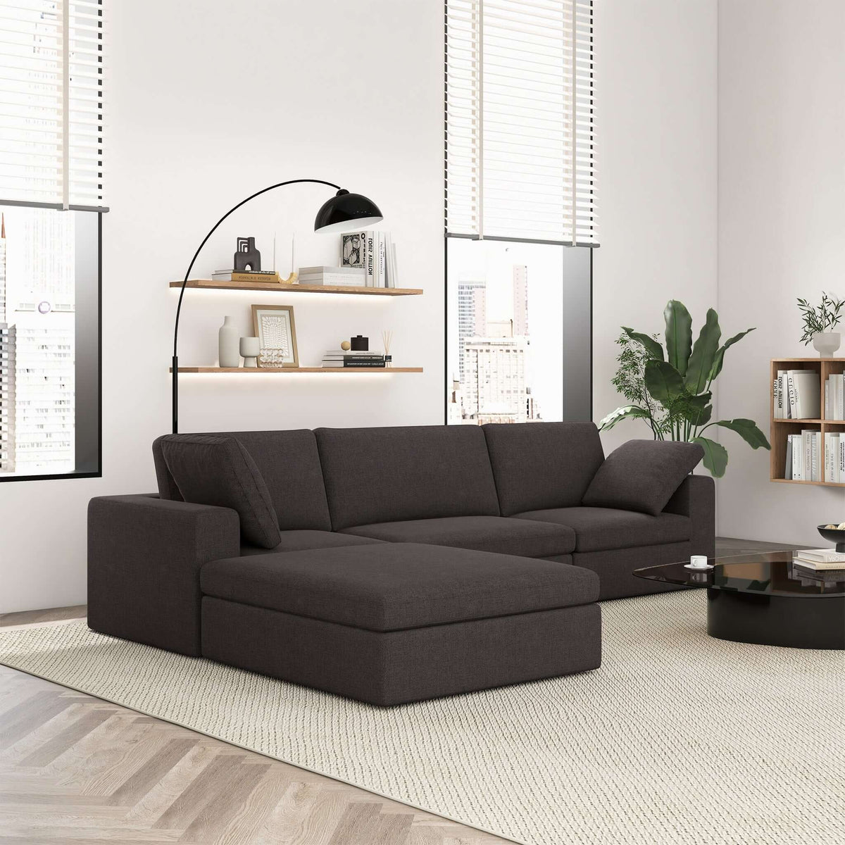 Sofá modular esquinero seccional Cecilia de tela, moderno, gris oscuro