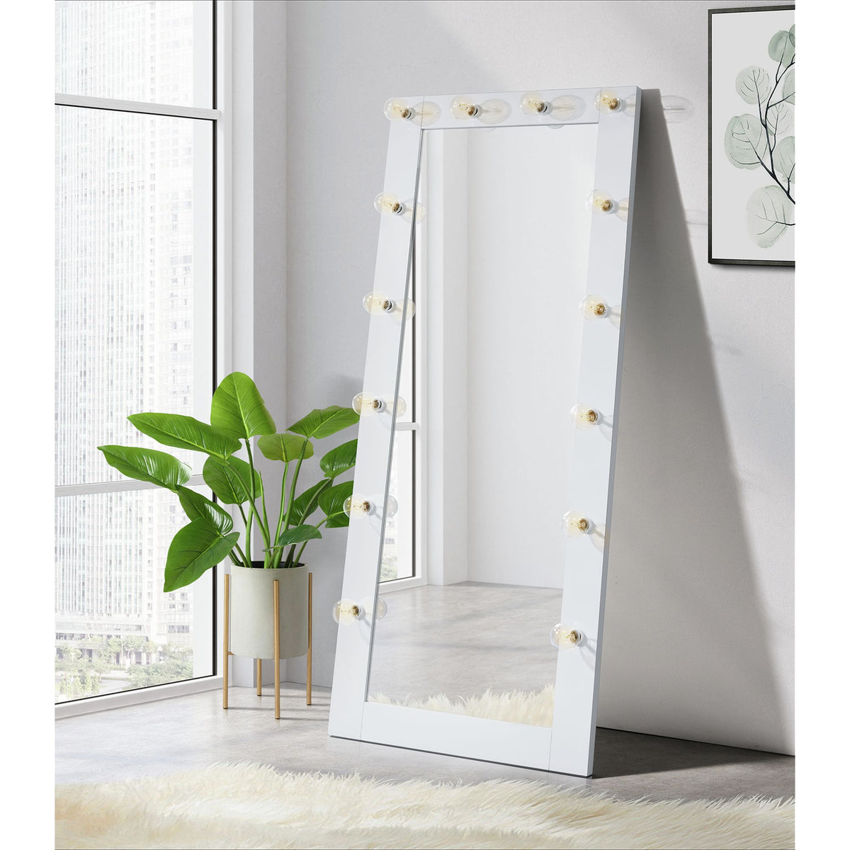 Lindy Floor Mirror With Lights In White