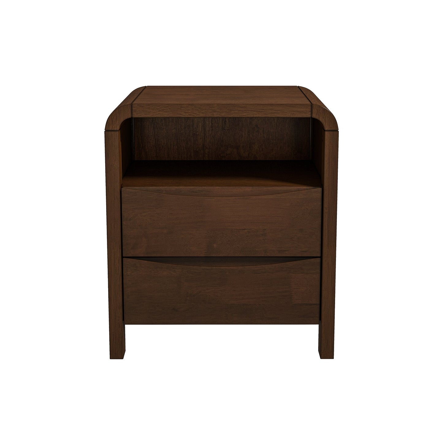 Mesita de noche Lionel de madera maciza de mediados de siglo con dos cajones