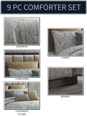 Vintage Medallion 9-Piece Queen Comforter Set in Lisbon Gray