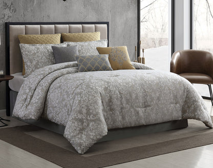 Vintage Medallion 9-Piece Queen Comforter Set in Lisbon Gray