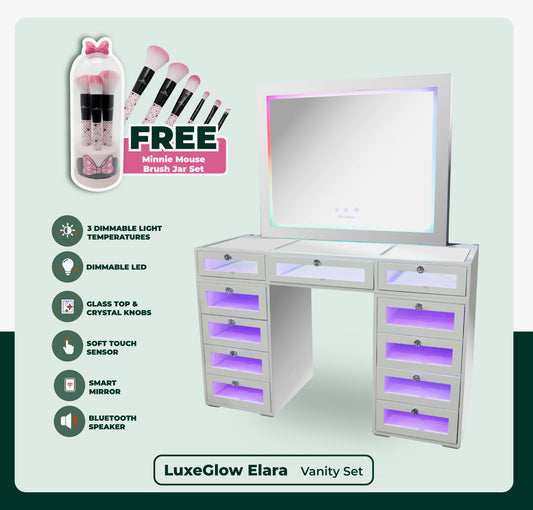 LuxeGlow Elara Vanity Kit + Free Brush Jar Set