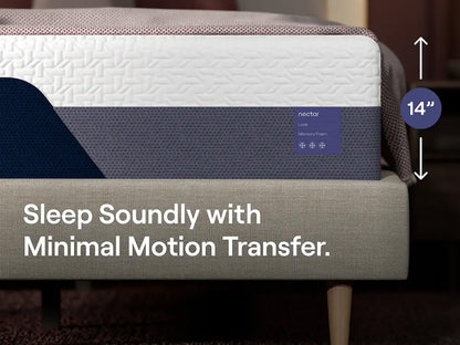 14" Nectar Luxe Memory Foam 5.1 Medium Plush Queen Mattress + Free Adjustable Base