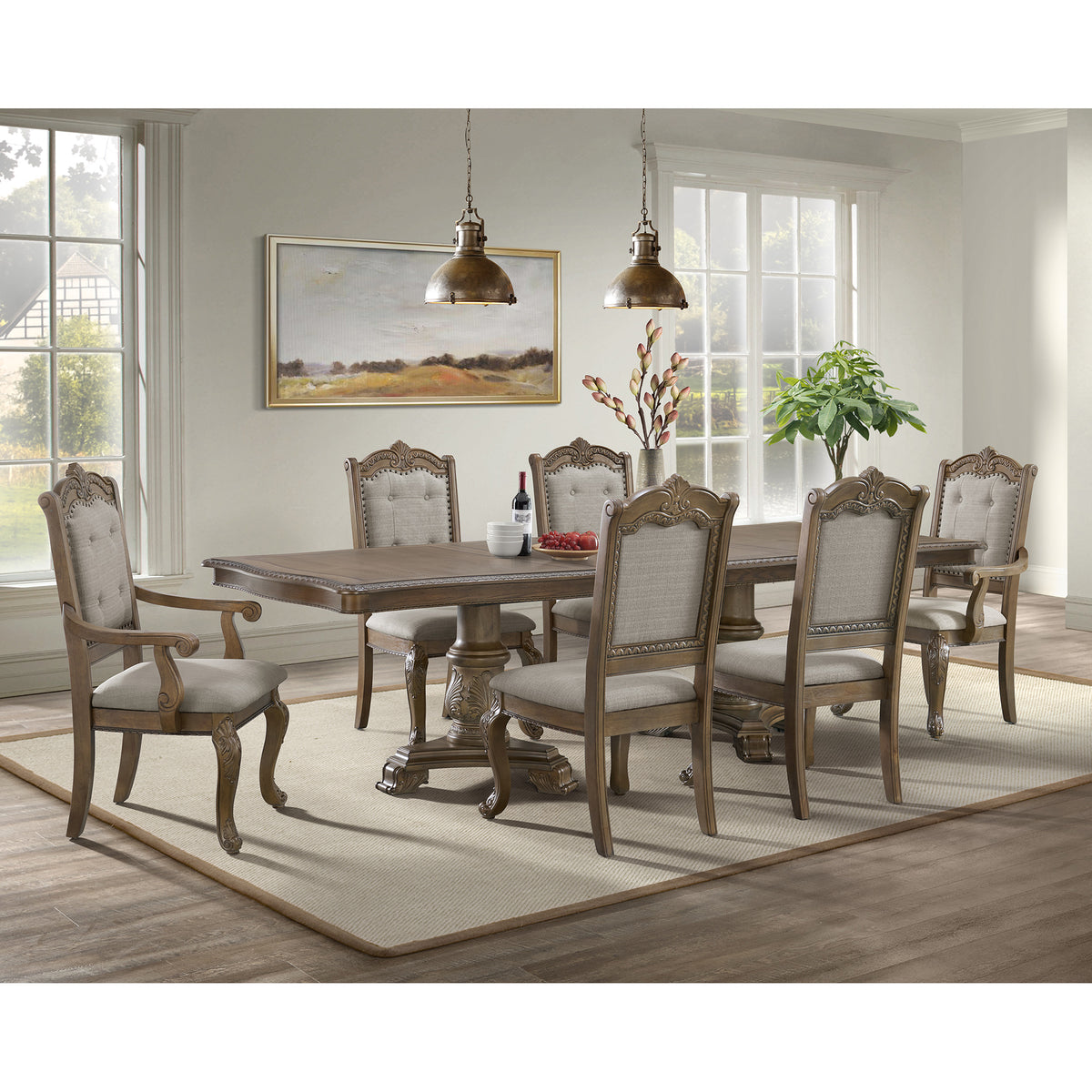 Madison Park 7Pc Standard Height Dining Set In Walnut-Table, Four Chairs And Two Arm Chairs