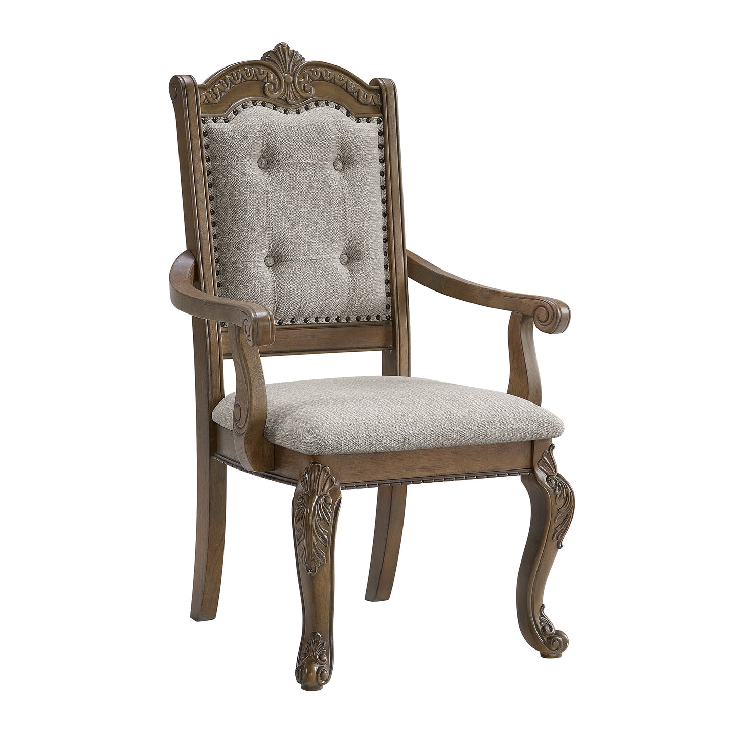 Madison Park Dining Arm Chair with Beige Fabric in Walnut (2 Per Carton)
