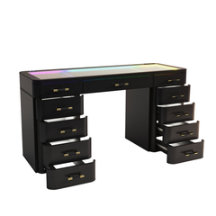 SlayStation® Maison Faux Leather Premium Vanity Table w/ RGB Light + Vanity Mirror Bundle