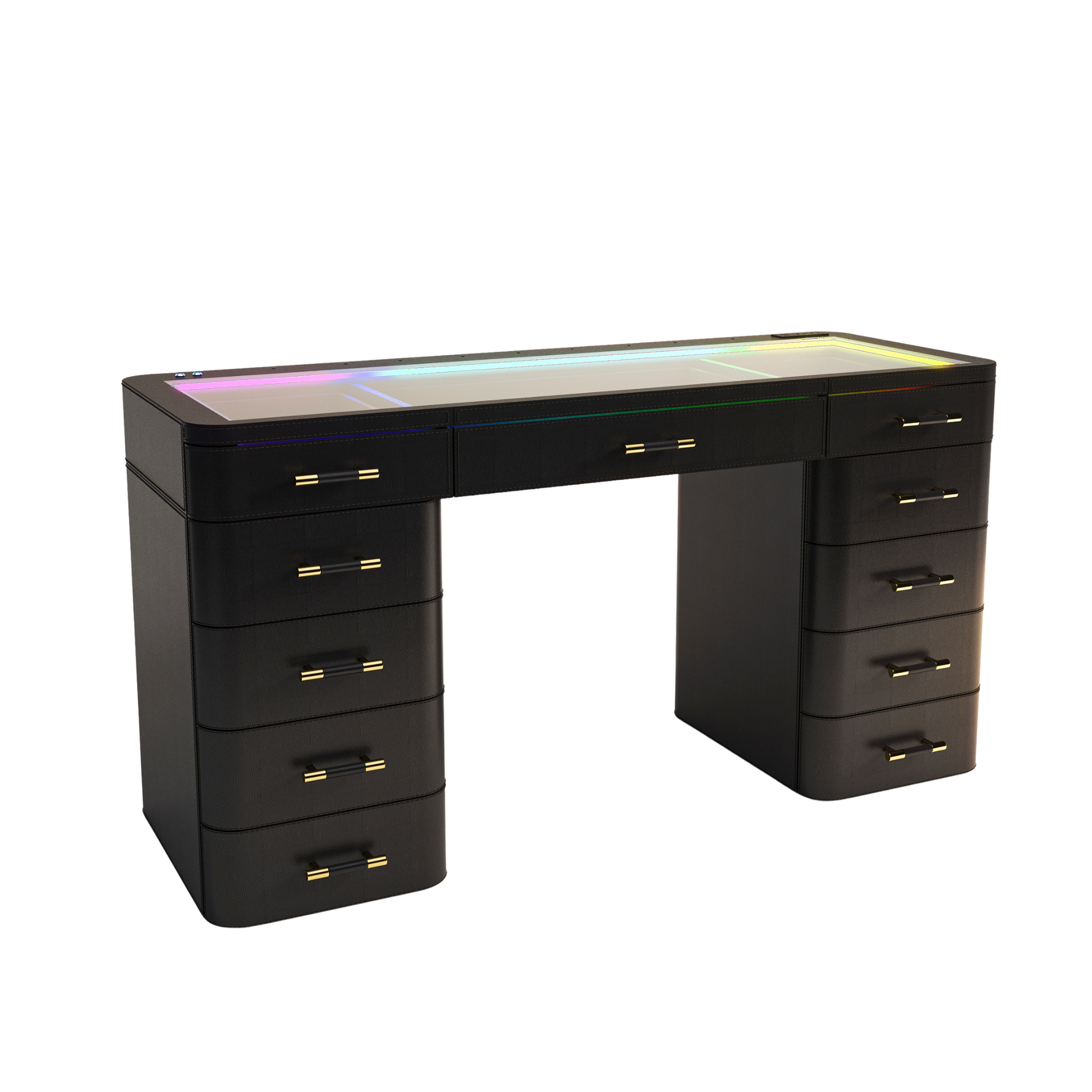 SlayStation® Maison Faux Leather Premium Vanity Table w/ RGB Light + Vanity Mirror Bundle