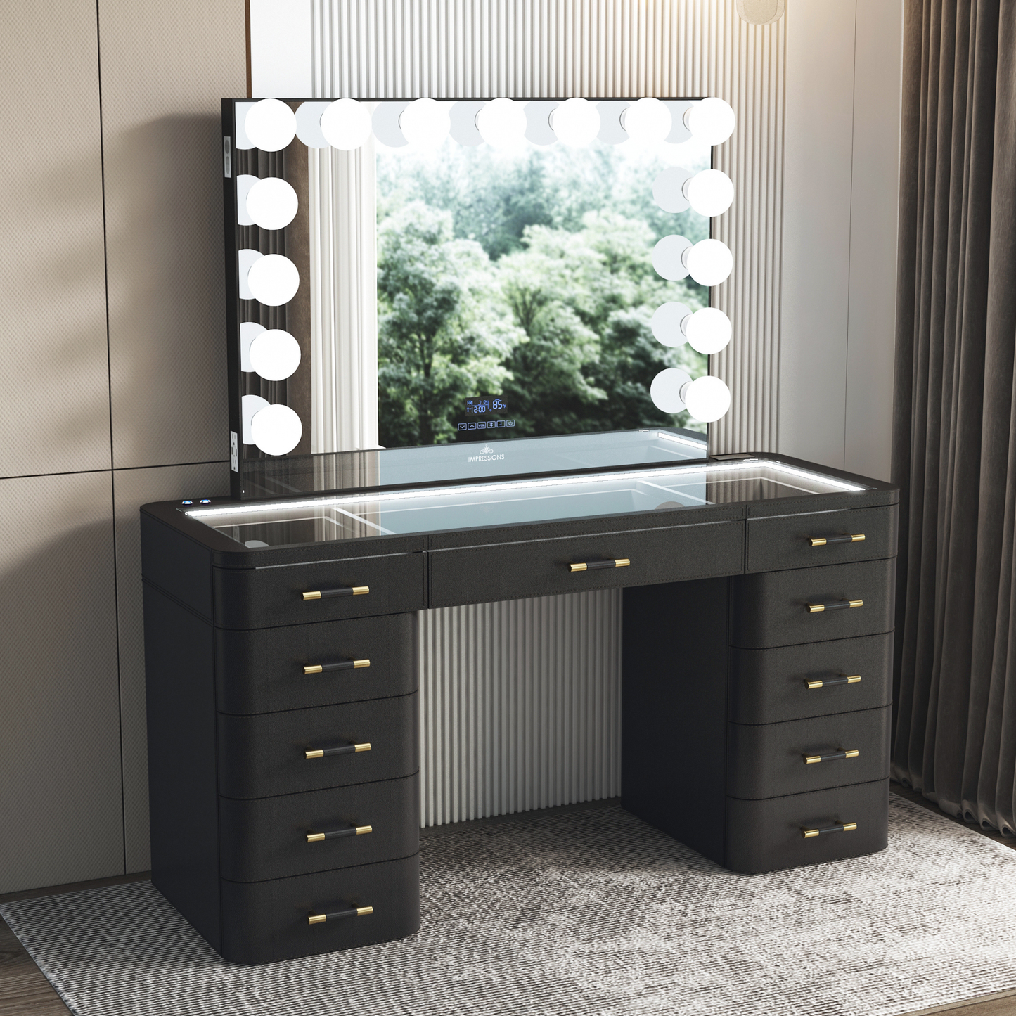 SlayStation® Maison Faux Leather Premium Vanity Table w/ RGB Light + Vanity Mirror Bundle