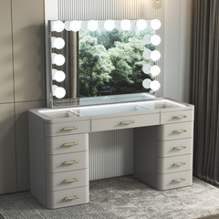 SlayStation® Maison Faux Leather Premium Vanity Table w/ RGB Light + Vanity Mirror Bundle