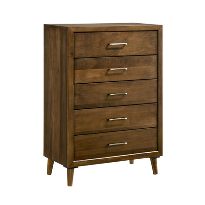 Malibu King 5PC Bedroom Set with 2 Nightstands, Dresser & Chest in Walnut