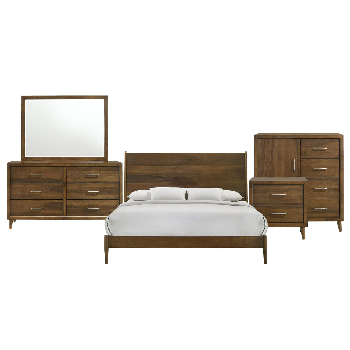 Malibu King Panel 5PC Bedroom Set in Walnut