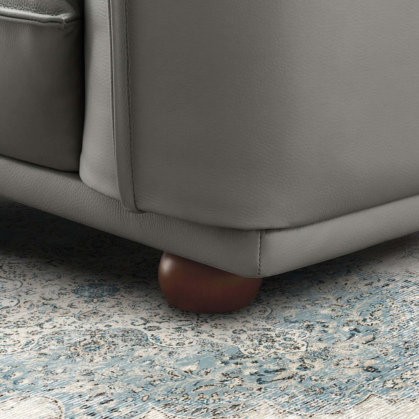 Sofá de cuero gris de lujo moderno de mediados de siglo Emma