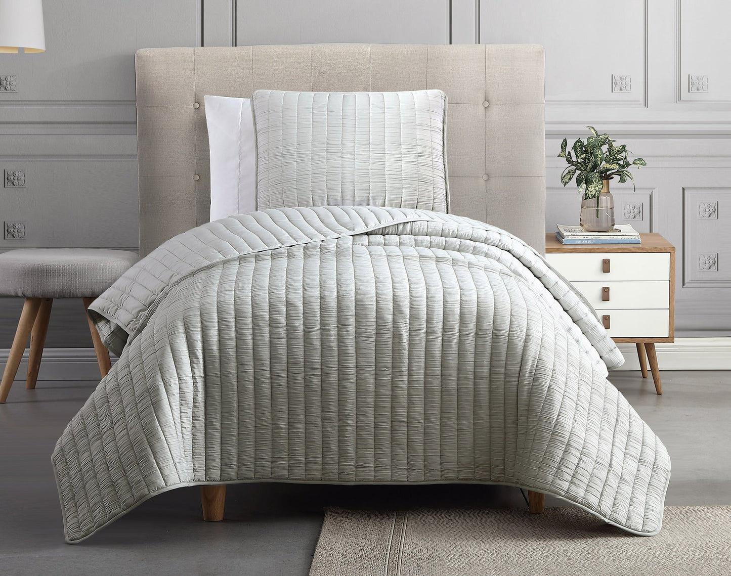 Textured Channel Quilted 2 Piece Corverlet Set