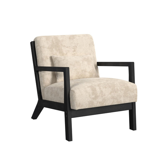 Marina Chair with kidney pillow in Langley Cream and Brushed Espresso Finish