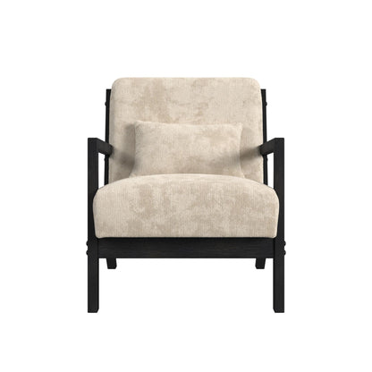 Marina Chair with kidney pillow in Langley Cream and Brushed Espresso Finish