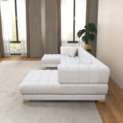 Sofá esquinero en forma de U de terciopelo color marfil Marlow