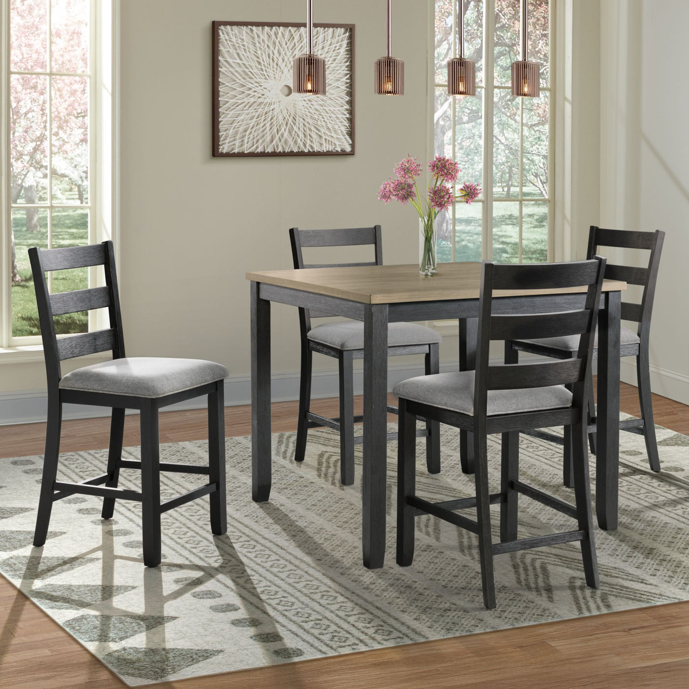 Martin Counter Side Chair with Grey Fabric - Black Finish (2 Per Carton)