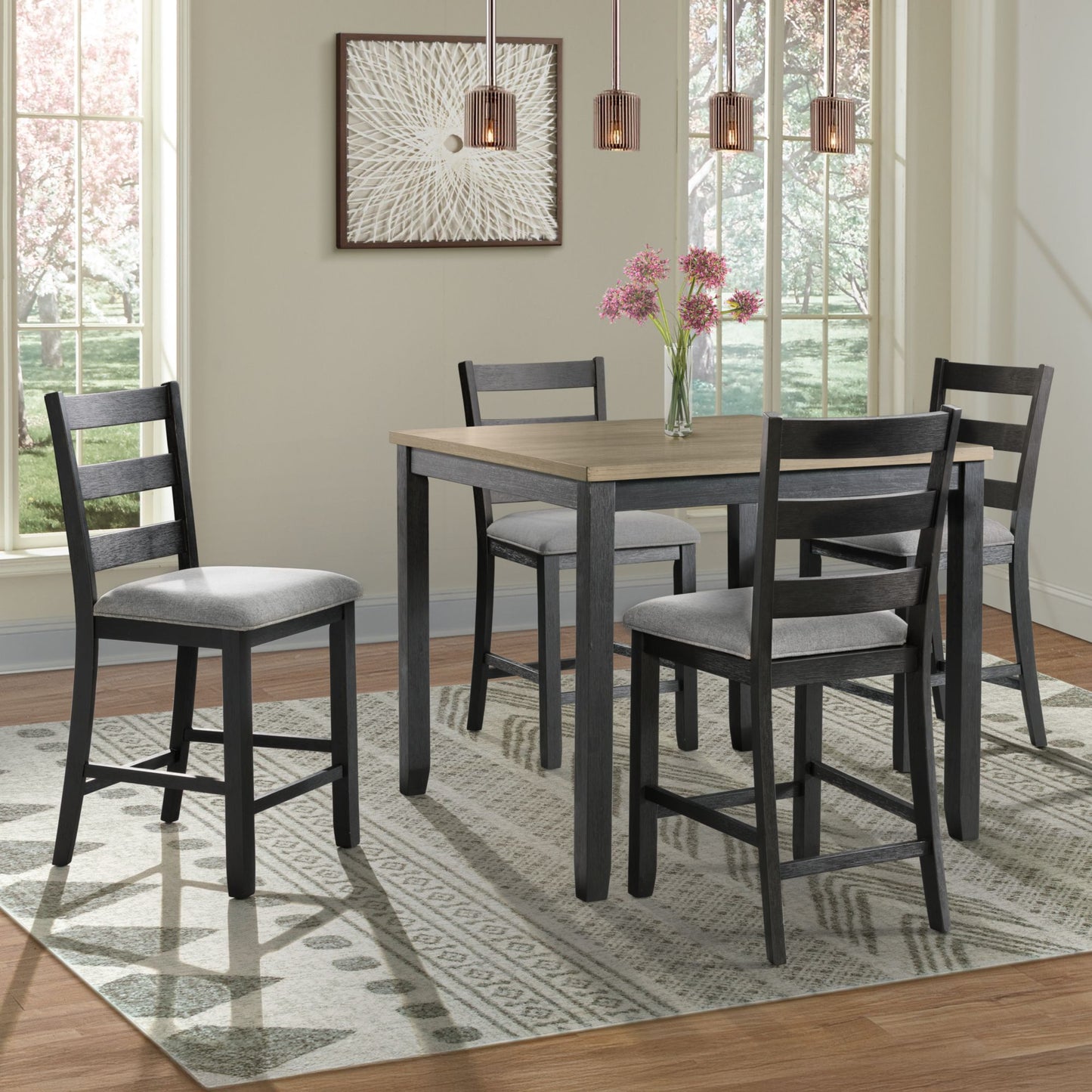 Martin Counter Side Chair with Grey Fabric - Black Finish (2 Per Carton)