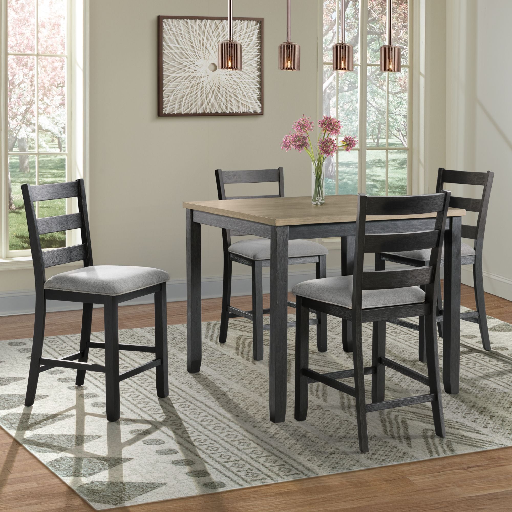Martin Counter Side Chair with Grey Fabric - Black Finish (2 Per Carton)