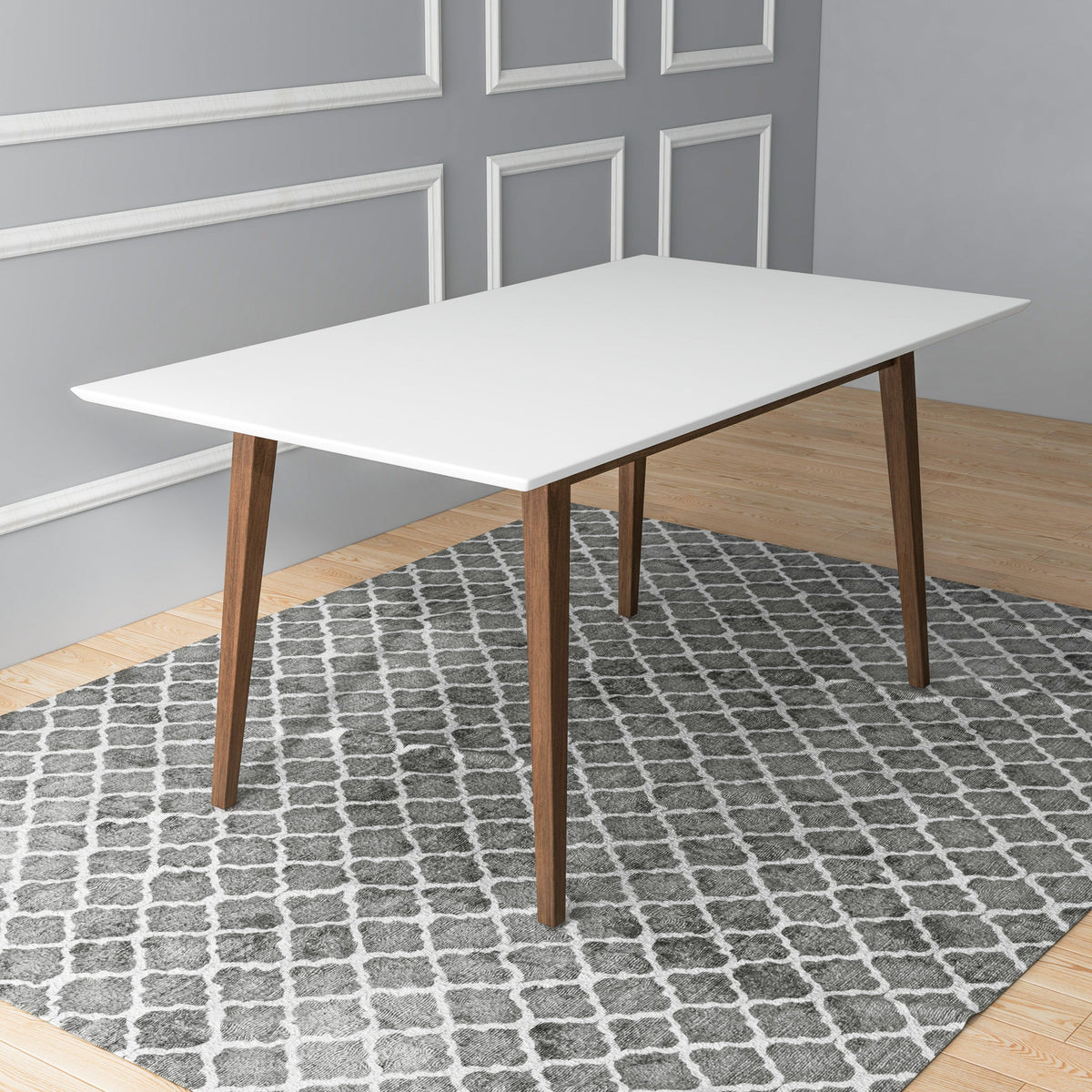 Mesa de comedor rectangular de madera maciza estilo moderno Mary de 63"