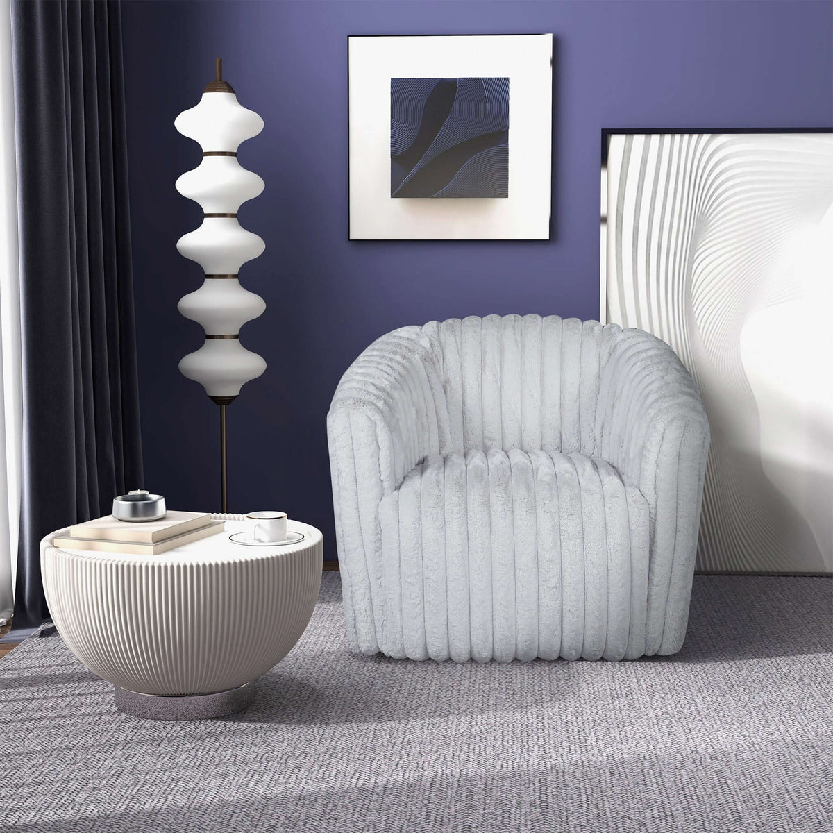 Silla giratoria Mira de tela de felpa suave color gris claro