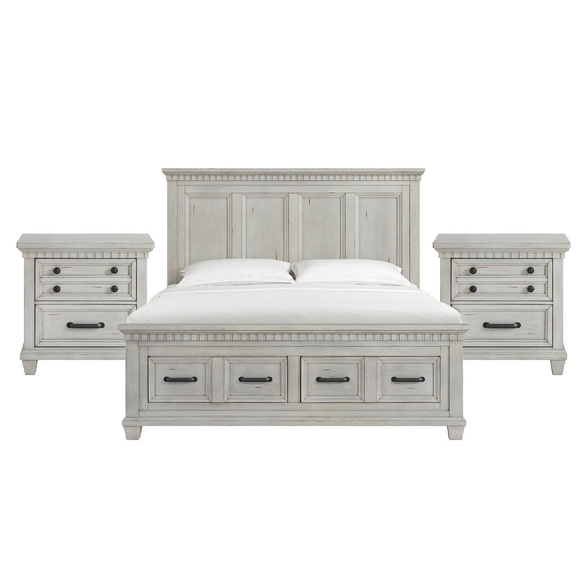McCoy King Storage 3PC Bedroom Set with 2 Nightstands in Antique White