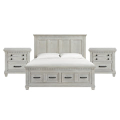 McCoy King Storage 3PC Bedroom Set with 2 Nightstands in Antique White