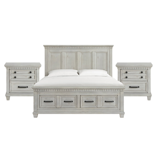 McCoy King Storage 3PC Bedroom Set with 2 Nightstands in Antique White