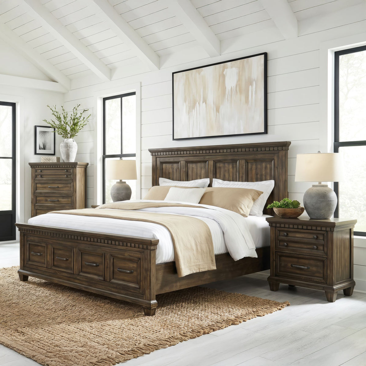 McCoy Queen Storage 4PC Bedroom Set with 2 Nightstands & Chest in Charcoal